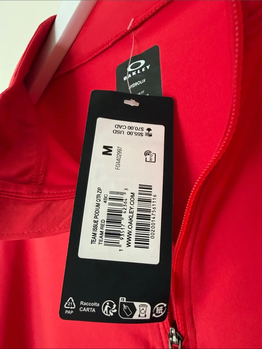 Oakley Men's Hydrolix Team Issue Podium Red Zip-Up Pullover size M NWT